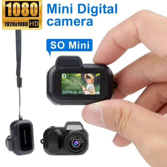 Compact retro-style mini camera with 1080p HD video and photo capture capabilities, portable and versatile for indoor, outdoor, and travel use