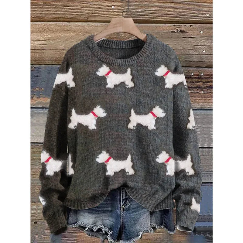 Women's round neck sweater with a colourful digital floral print on polyester fabric.