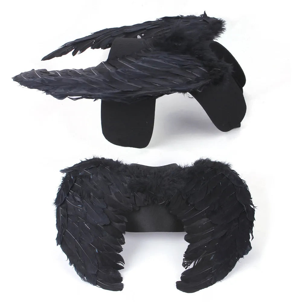 Halloween angel wings dog costume with chest-back harness in black or white felt cloth