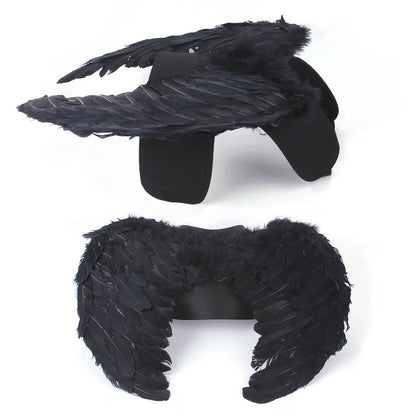 Halloween angel wings dog costume with chest-back harness in black or white felt cloth