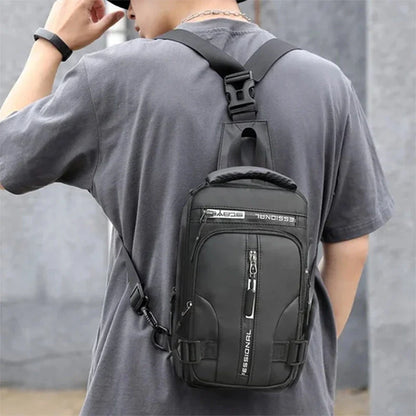 Versatile men's crossbody bag with multifunctional backpack, shoulder, and chest pack design in various colors
