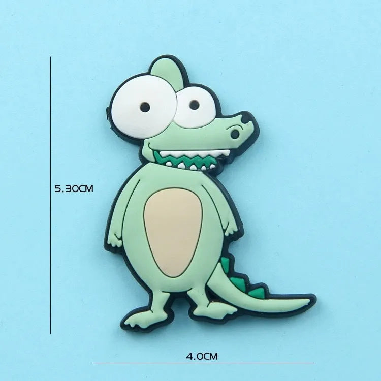 Nine PVC soft rubber cartoon animal fridge stickers including monkey, crocodile, leopard, lion, zebra, elephant, giraffe, and ostrich.