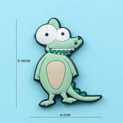 Nine PVC soft rubber cartoon animal fridge stickers including monkey, crocodile, leopard, lion, zebra, elephant, giraffe, and ostrich.