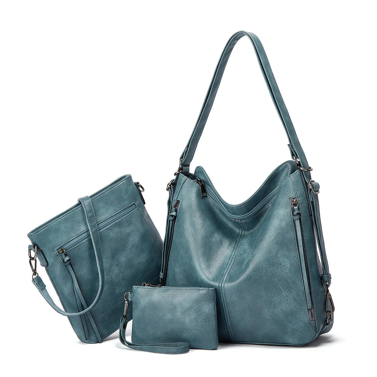 Women's three piece bag set in PU with tote, crossbody and back bag, 34 x 12 x 34 cm, zip closure