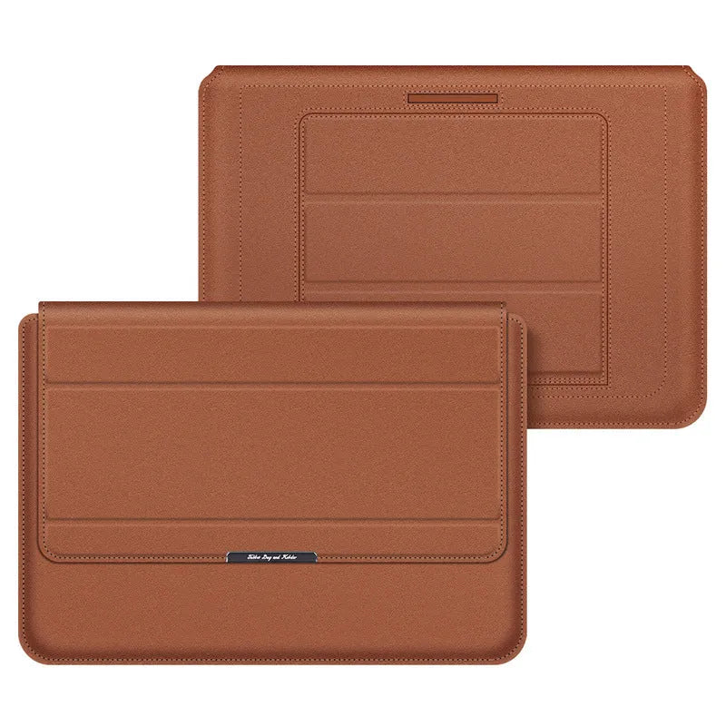 Three-in-one laptop bag in faux leather and plush, shown in black, dark blue, rose gold, grey, dark green, red or camel.