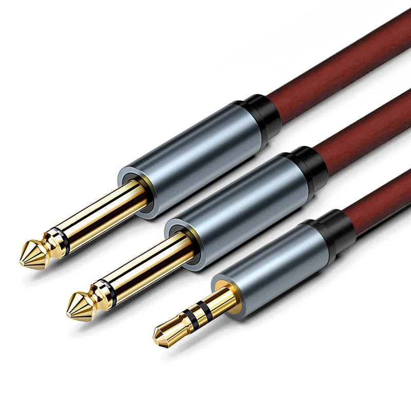 3.5mm to 6.5mm male-male audio cable with pure copper wire in black.