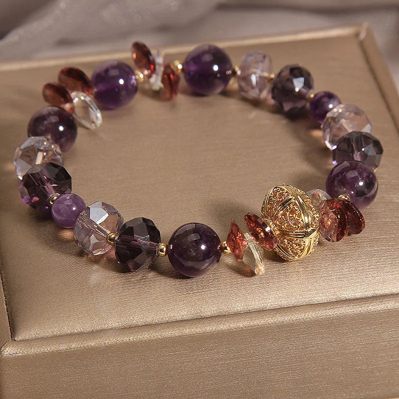 Pumpkin beads purple crystal bracelet for women with rhinestone decoration and lucky charm wind chime design in purple crystal colour with purple crystal wind chimes pumpkin lucky beads styling for jewellery and accessory wear