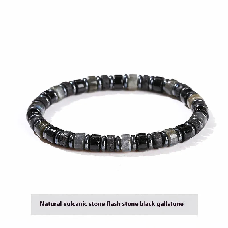 Men's natural volcanic rock hematite spacer bead bracelet with 6mm geometric beads