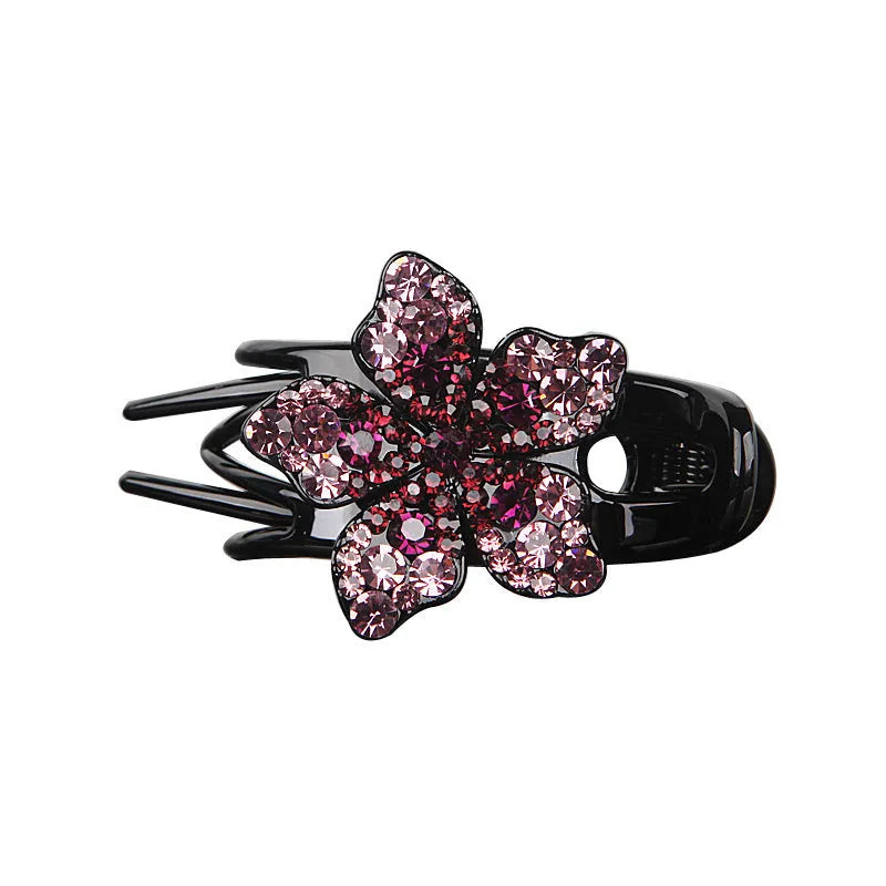 Rhinestone flower three-jaw clamp hair barrette in blue black grey for back-head styling