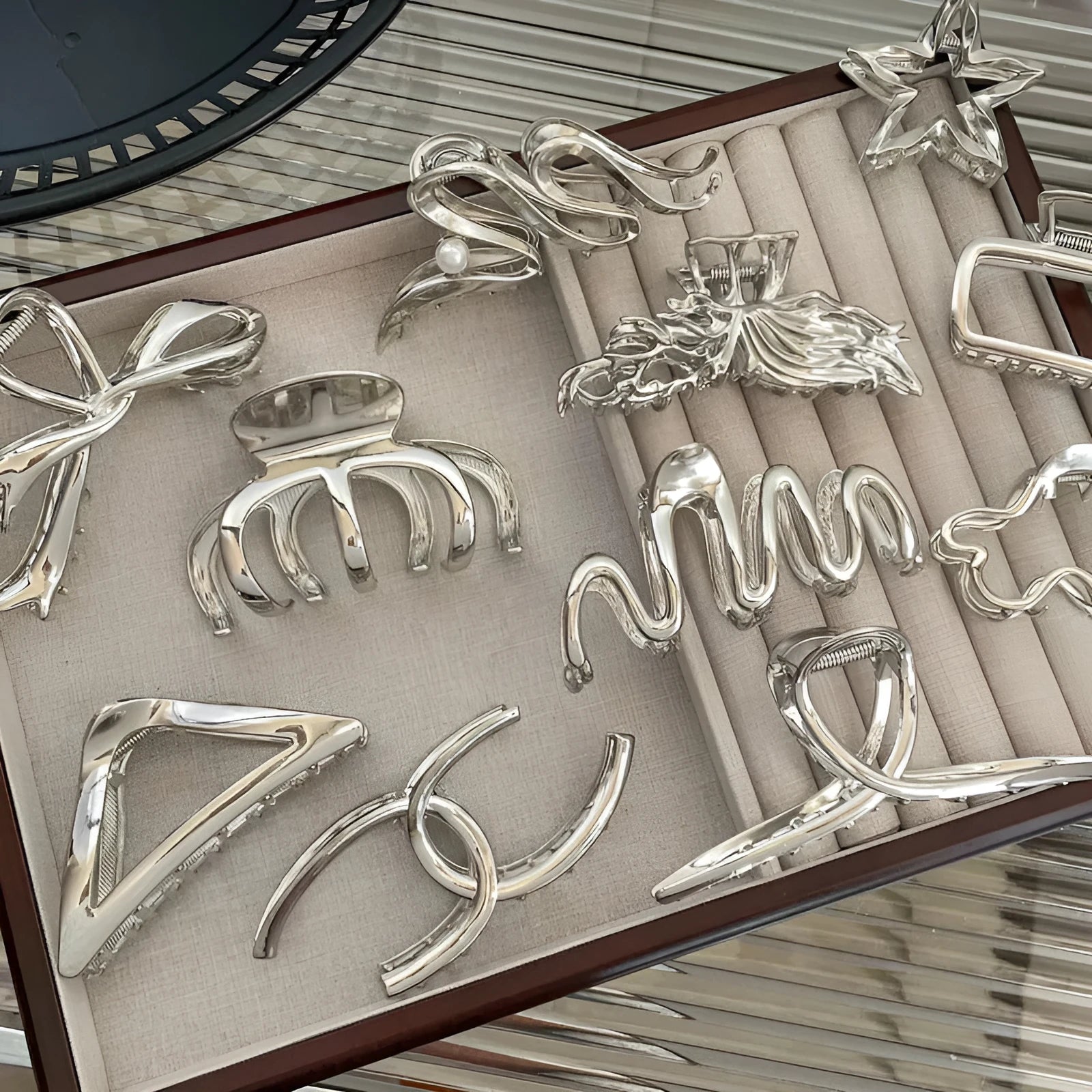 Silver metal hair claw barrette example from a range of 44 Korean-style designs.