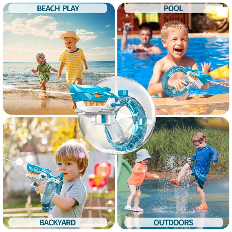 A powerful electric water blaster with a sleek shark design, perfect for summer fun and water battles.
