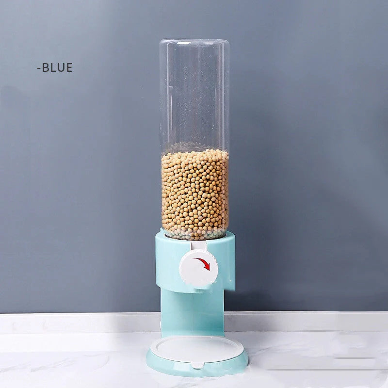Airtight food storage bottles in white, blue, black, and pink for kitchen organisation