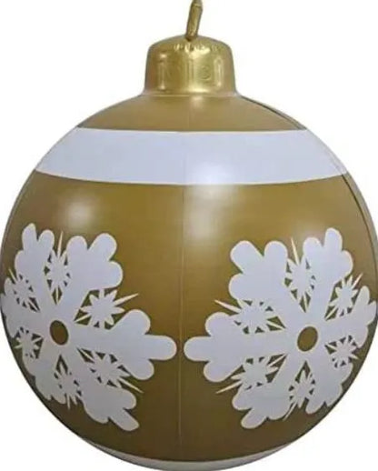 Large 60cm inflatable PVC Christmas decoration ball in bright colours for outdoor garden or tree display.