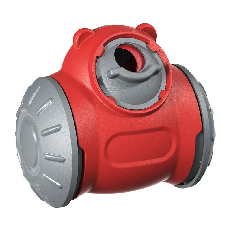 Plastic pet toy range with leaky bear dog toy, bulb tumbler cat toy, and sound teether ball in multiple colours