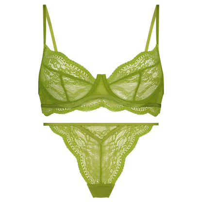 Women's black, green, or red French bra bikini set with fixed double straps