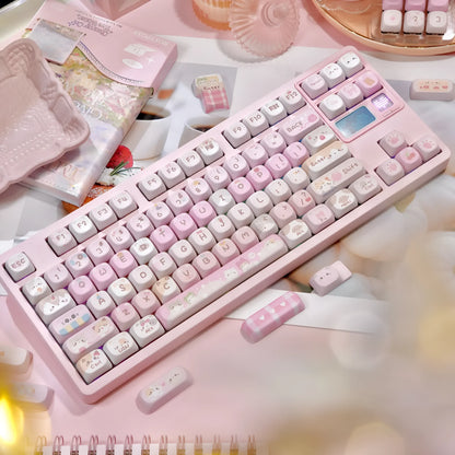 Pink MOA height mechanical keyboard key cap set with cartoon design on all five sides