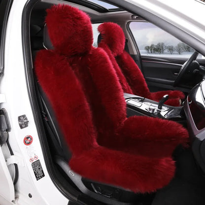 Purple plush fleece car seat cushion set for driver and passenger winter warmth