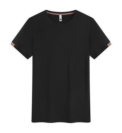 Men's grey round neck ice-feeling fibre pullover shirt for business and sports wear.