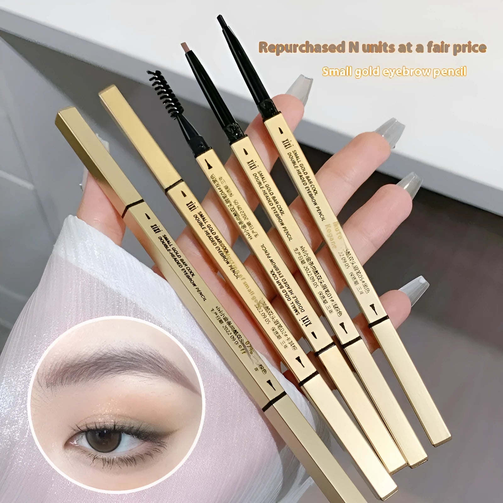 Small Gold Chopsticks ultra-fine eyebrow pencil in five shades for precise brow definition