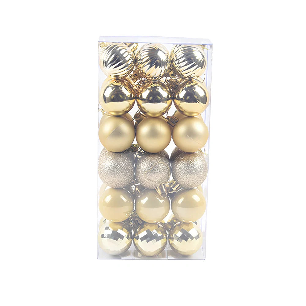 36 Christmas balls in 16 colours including rose gold and champagne gold, 4cm diameter