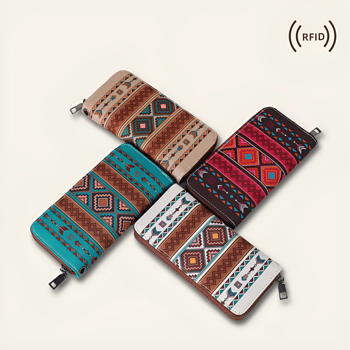 Canvas RFID blocking wallet with striped bohemian design in 20x10x2cm size