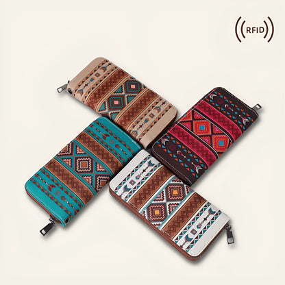 Canvas RFID blocking wallet with striped bohemian design in 20x10x2cm size