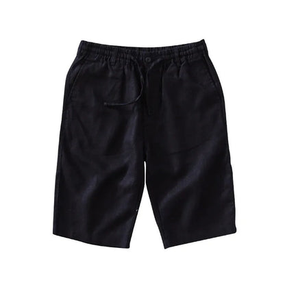 Men's loose-fit linen capri pants in a straight-leg style on a white background