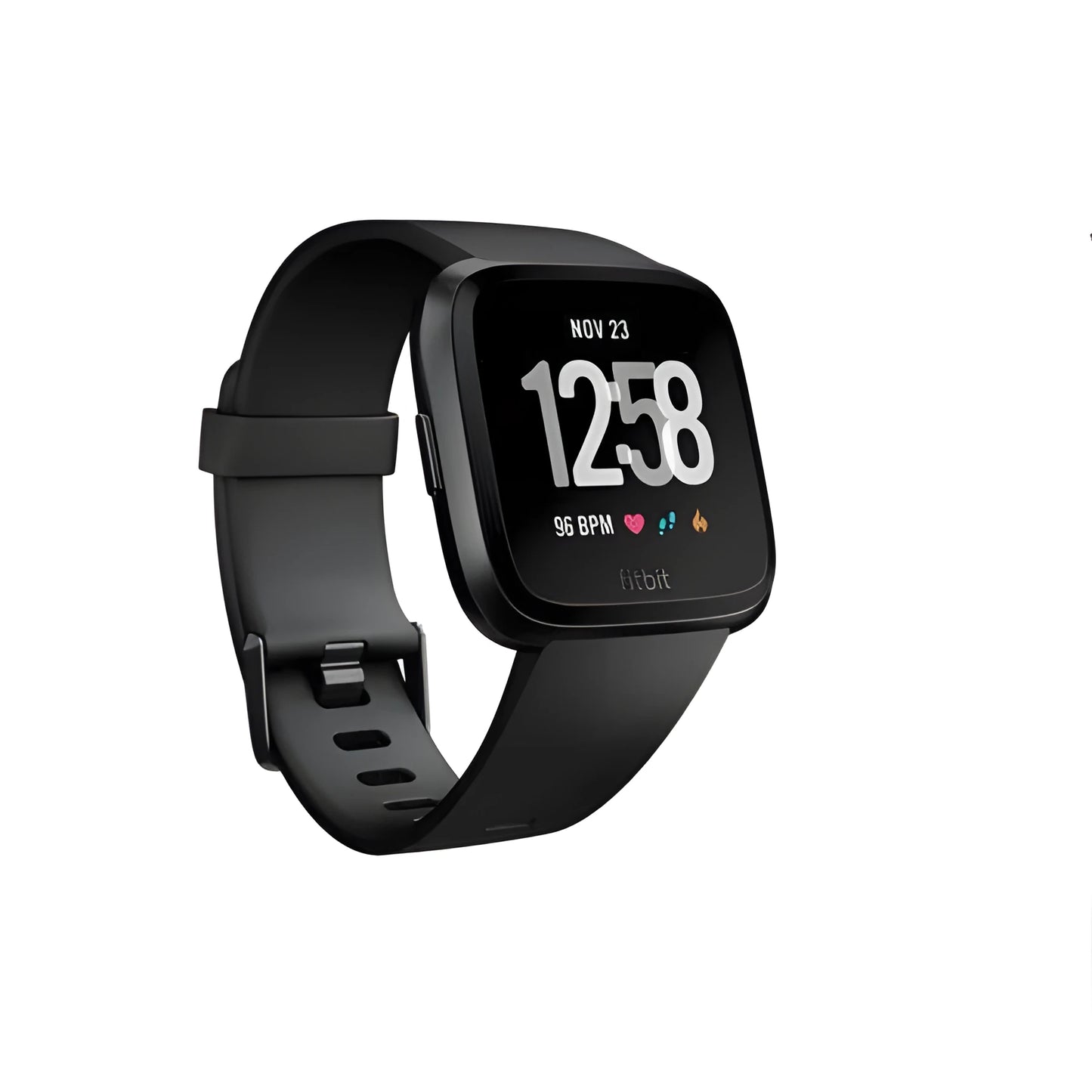 Black waterproof smart watch with heart rate monitoring on a silicone strap