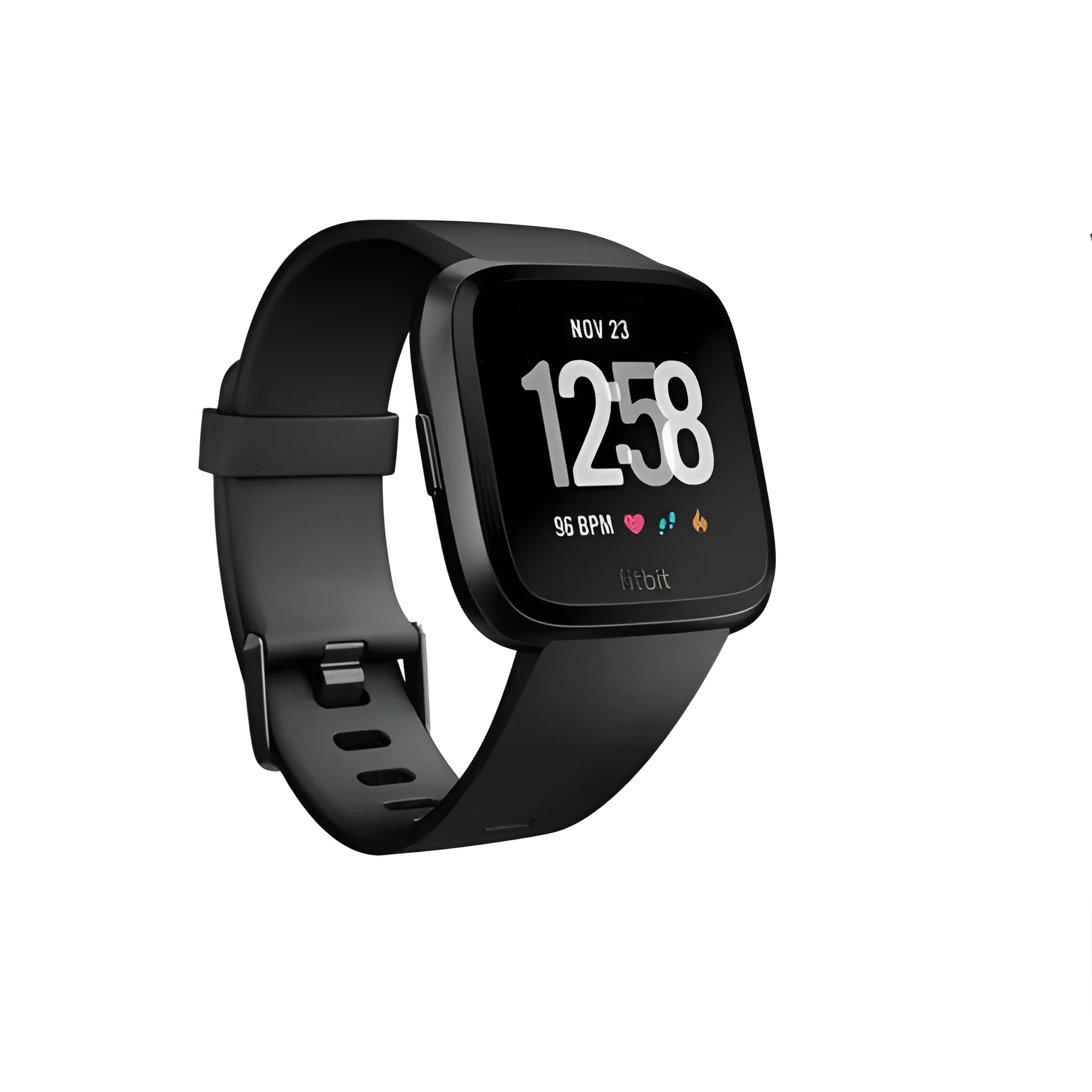 Black waterproof smart watch with heart rate monitoring on a silicone strap