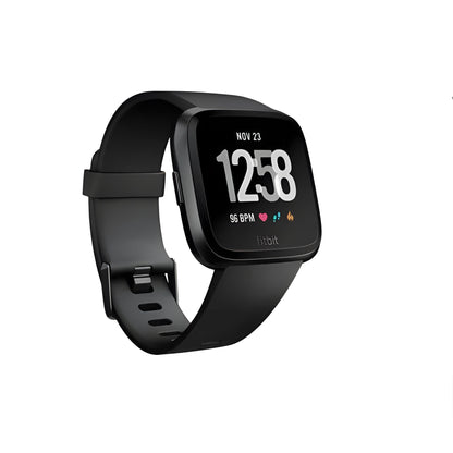 Black waterproof smart watch with heart rate monitoring on a silicone strap