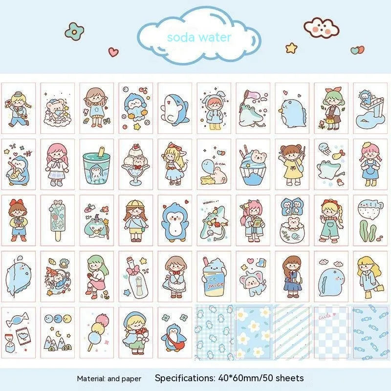 Japanese cartoon character sticker sheet with 50 self-adhesive 40x60mm vinyl decals for notebook decoration
