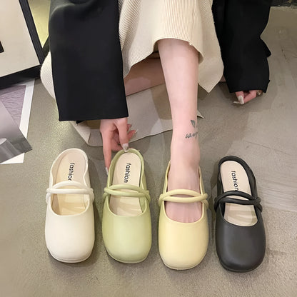 Women's baotou plastic flip-flop sandals in beige colour on a white background