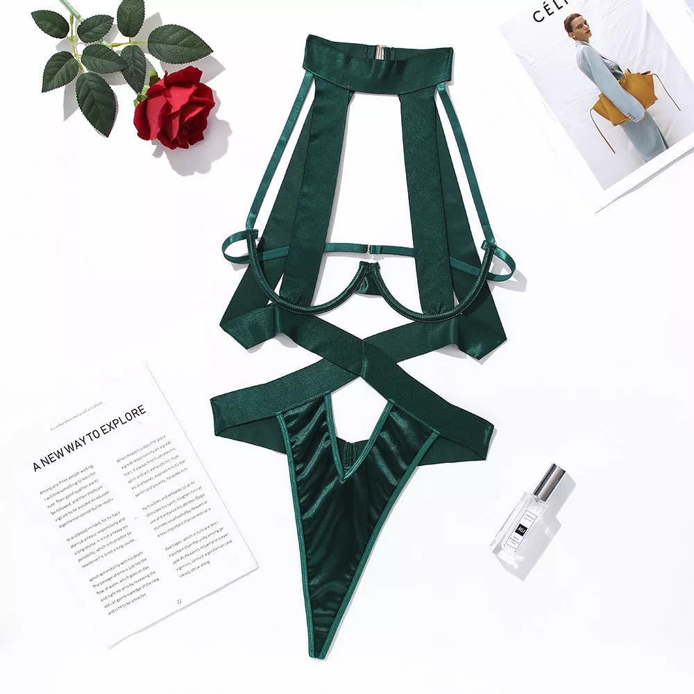 Women's bandage strap jumpsuit in polyester-spandex blend for bodybuilding