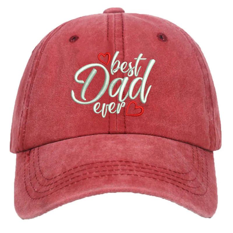 Washed cotton embroidered letter baseball cap with adjustable dome crown, seven colour options including black, blue, cyan, navy blue, pink, red and yellow, summer unisex casual headwear with vintage embroidery detail