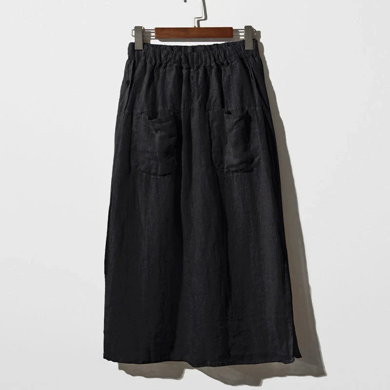 Elegant linen wide-leg culottes with double pockets in various colours and sizes