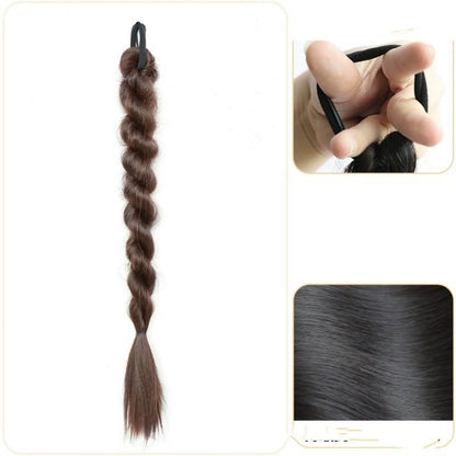 Children's high temperature silk braided ponytail wig in brown black colour