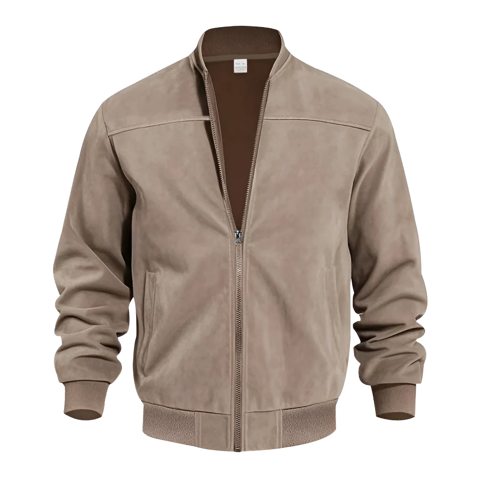 Men's plus size suede jacket in army green with regular fit and cotton lining, sizes S to XXXL.