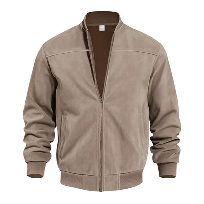 Men's plus size suede jacket in army green with regular fit and cotton lining, sizes S to XXXL.