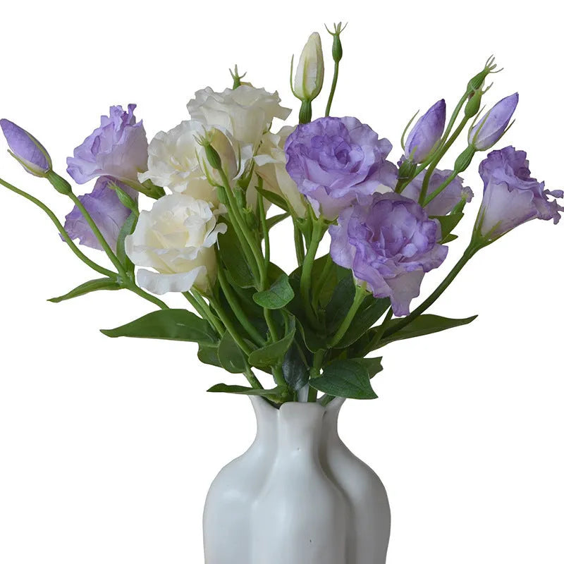 Silk artificial eustoma flower set with three blooms in five colour options for wedding and home decoration