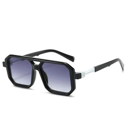 Retro style pilot sunglasses with a double beam metal frame and grey tinted lenses.