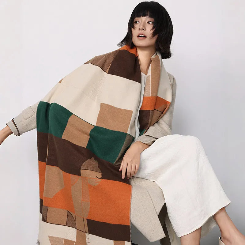 Mid-length 185cm polyester imitation cashmere scarf in eight autumn colours