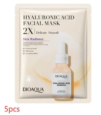 White collagen and hyaluronic acid facial sheet mask in 30g gel format on skin
