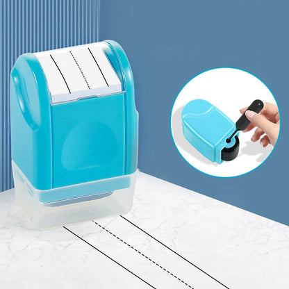Plastic rectangular roller seal for English line teaching, shown in multiple colour options.
