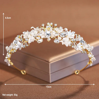 Women's electroplated pearl crown headdress in gold or silver colour for weddings