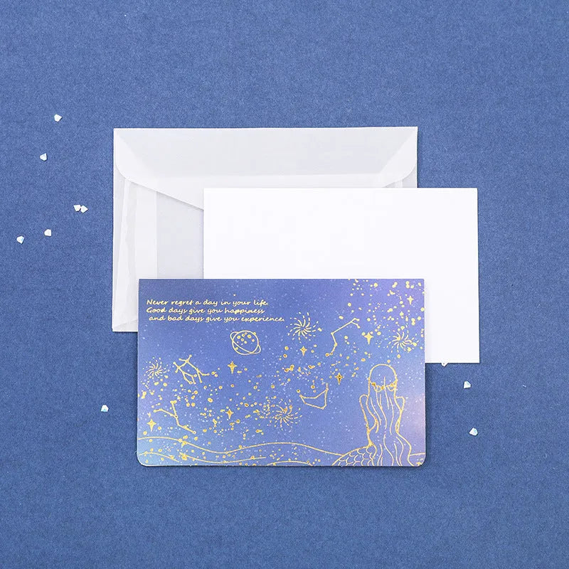 Set of three bronzed sulfuric acid paper greeting card envelopes in one of four colour designs.