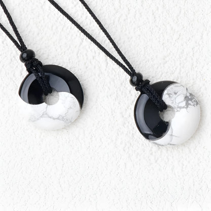 Bagua eight-diagram necklace with white turquoise, peace buckle and black silk cord