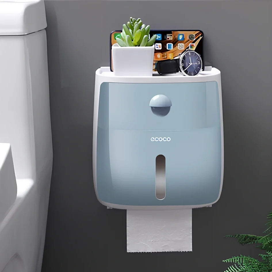 Double-layer waterproof tissue box rack with punch-free installation for multiple rooms