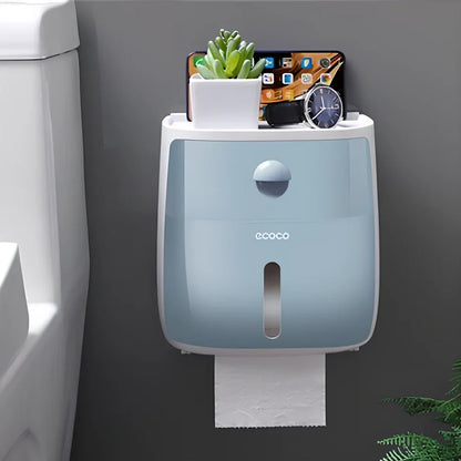 Double-layer waterproof tissue box rack with punch-free installation for multiple rooms