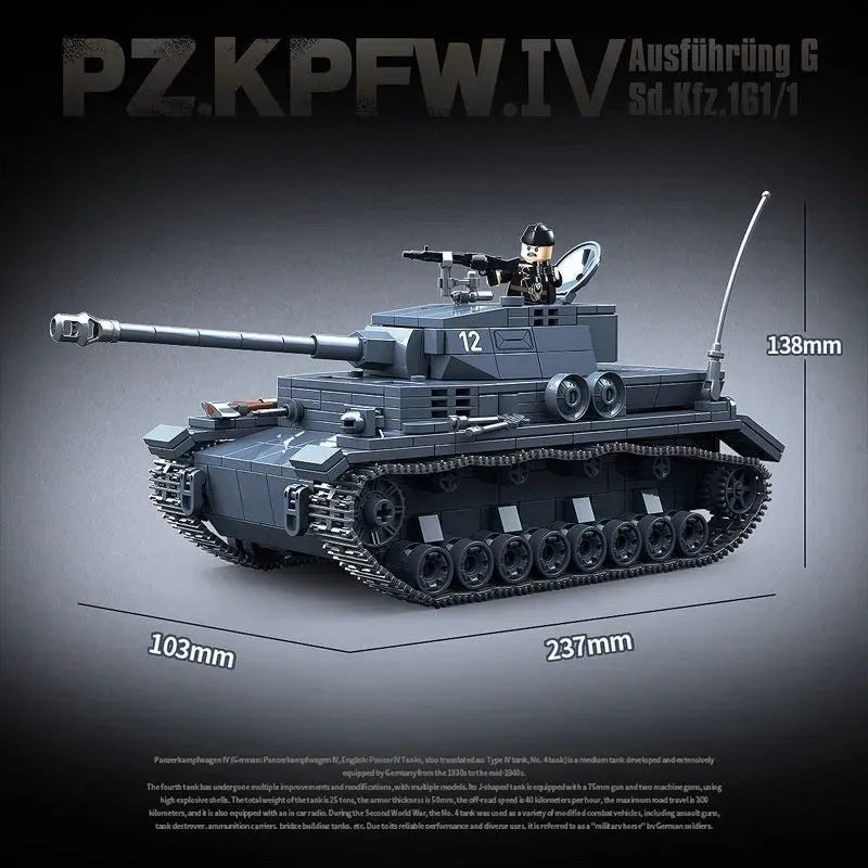 Type 4 G Tank Panzer IV plastic building block toy set for youth aged 7 to 14 years old