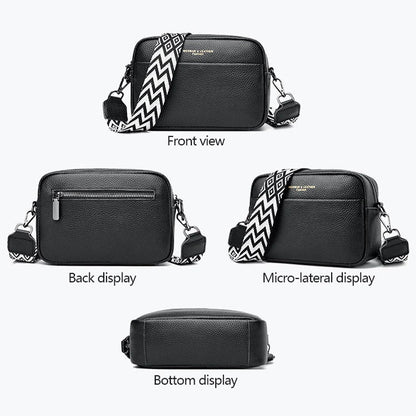 Stylish crossbody bag with rhombus embroidery, wide adjustable shoulder strap, and multiple interior pockets in various color options